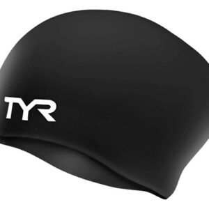 Touca De Natação Tyr Long Hair Sem Rugas De Silicone, Preta