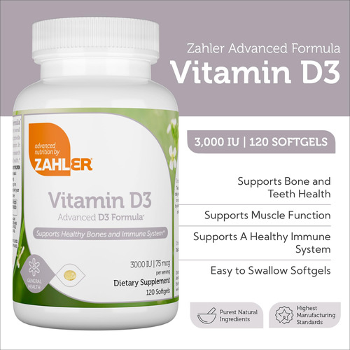 Suplemento Zahler Vitamina D3 3000iu 120 Cápsulas Gelatinosa - Imagem 2