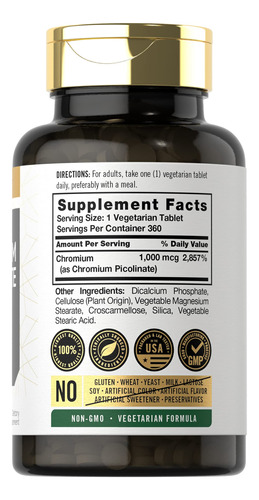 Suplemento Carlyle Ultra Chromium Picolinato 1000mcg 360 Tab - Imagem 2