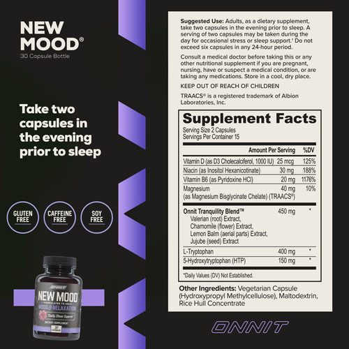 Suplemento Onnit New Mood Stress Relief Sleep Support 30 Ct - Imagem 2