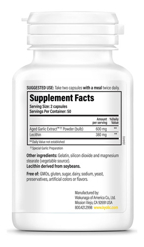 Suplemento Kyolic Aged Alho Extract Formula 104 100 Cápsulas - Imagem 3