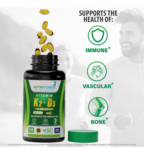Suplemento Nutritunes Vitamina K2+ D3 5000iu (120 Cápsulas) - Imagem 2