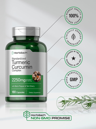 Suplemento Horbaach De Cúrcuma Com Pimenta Preta 250 Mg 180 - Imagem 6