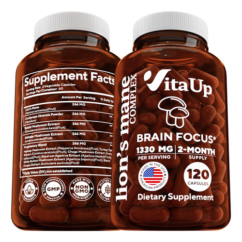 Suplemento Vitaup Lions Mane Mushroom Complex 1330 Mg 120 Ct
