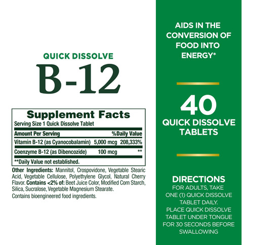 Vitamina B12 Nature's Bounty 5000mcg 40 Comprimidos - Imagem 2