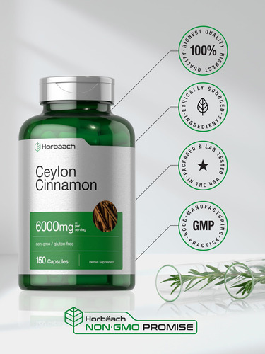 Suplemento Horbaach Ceylon Canela 6000mg 150 Cápsulas - Imagem 6