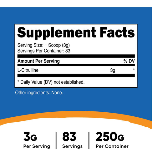 Suplemento Nutricost Pure L-citrulina Em Pó 250g - Imagem 3