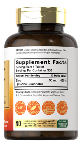 Suplemento Carlyle Zinc 50 Mg De Gluconato De Zinco 300 Comp - Imagem 2