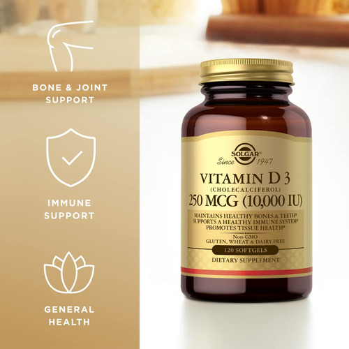 Suplemento Solgar De Vitamina D3 250mcg (10.000 Ui) 120 Cáps - Imagem 4