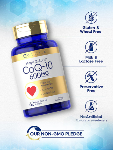 Suplemento Carlyle Coq10 600 Mg Mega Q-sorb 60 Cápsulas Gela - Imagem 4