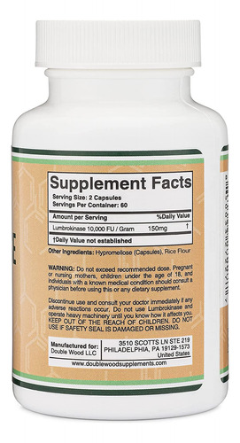 Suplemento Enzimático Lumbroquinase 150 Mg 120 Cápsulas - Imagem 2