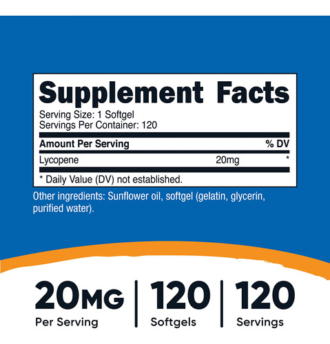 Suplemento Nutricost Lycopene 20mg 120 Cápsulas Gelatinosas - Imagem 3