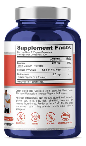 Piruvato De Cálcio Nusapure 1500 Mg 200 Cápsulas Vegetariana - Imagem 2