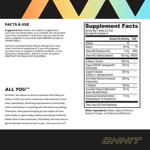 Suplemento Energy Shot Onnit Alpha Brain Focus Sabor Peach - Imagem 4