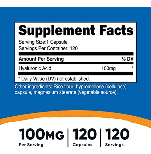 Suplemento Nutricost Ácido Hialurônico 100mg 120 Cápsulas - Imagem 2