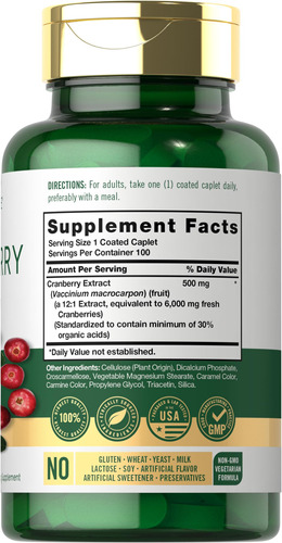 Suplemento Carlyle Cranberry Pills 500 Mg 100 Cápsulas - Imagem 2