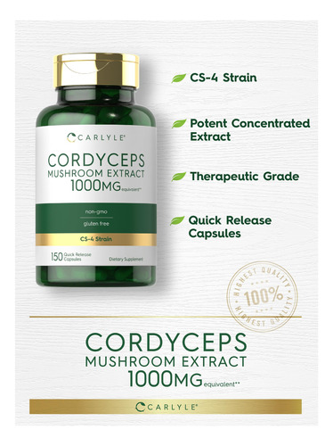 Suplemento De Extrato De Cogumelo Carlyle Cordyceps 1000 Mg - Imagem 4