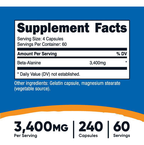 Suplemento Nutricost Em Cápsulas De Beta-alanina 240 X 850 M - Imagem 3