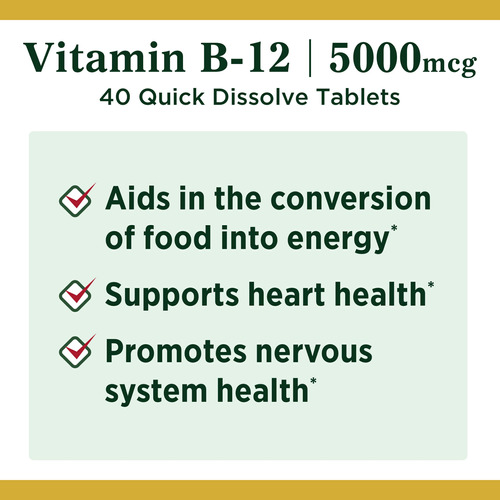 Vitamina B12 Nature's Bounty 5000mcg 40 Comprimidos - Imagem 3
