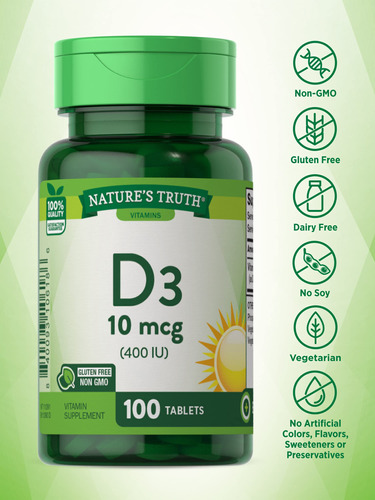 Suplemento Nature's Truth De Vitamina D3 10mcg (400iu) 100 C - Imagem 3