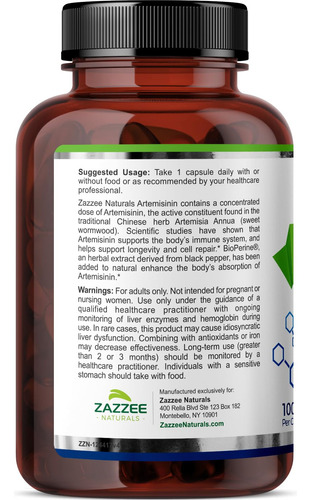 Suplemento Zazzee: Artemisinina, 100 Mg, Cápsulas, 120 Vegan - Imagem 8