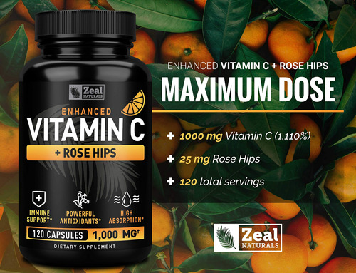Suplemento Zeal Naturals Vitamina C 1000 Mg Com Roseira Brav - Imagem 3