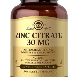 Suplemento Solgar Citrato De Zinco 30mg 100 Cápsulas Veganas