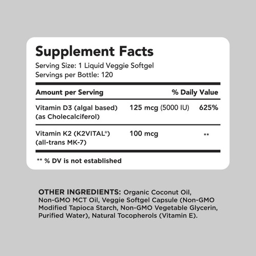 Suplemento De Vitamina D3 K2 Amandean 5000 Ui 120 Cápsulas G - Imagem 3