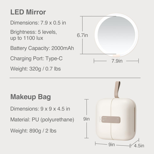 Espelho De Maquiagem Amiro M2 Lumocube Com Bolsa Led Lights - Imagem 5