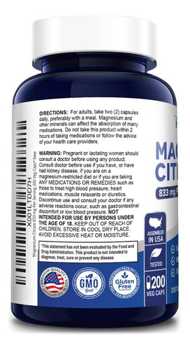 Suplemento Nusapure Citrato De Magnésio 833mg 200 Cápsulas - Imagem 2