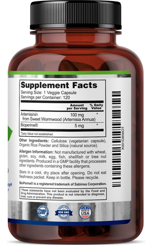 Suplemento Zazzee: Artemisinina, 100 Mg, Cápsulas, 120 Vegan - Imagem 9
