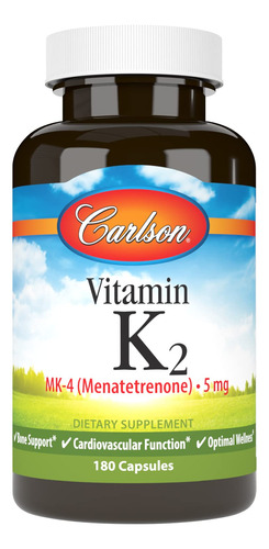 Suplemento De Vitamina K2 Carlson 5mg Mk-4 180 Cápsulas