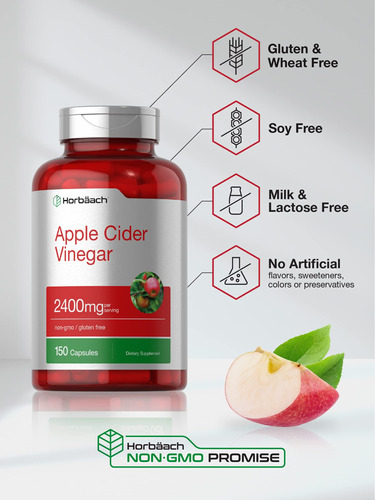 Cápsulas De Vinagre De Maçã 2400 Mg 200 Comprimidos Sem Ogm - Imagem 4