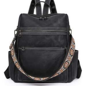 Mochila De Couro Wyfjnx Para Mulheres Preta Impermeável