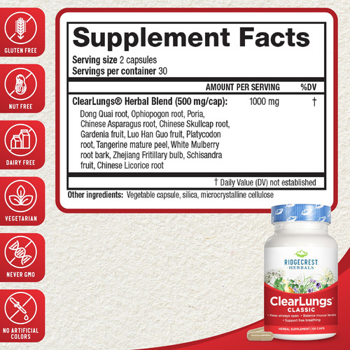 Suplemento Ridgecrest Herbals Clearlungs 60 Cápsulas - Imagem 2