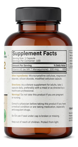 Supplement Futurebiotics Vitamin K2 As Mk-7 100mcg - Imagem 2