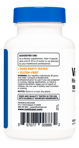 Suplemento Nutricost Vitamina B2 (riboflavina) 100mg 120 Cáp - Imagem 4