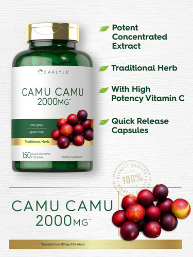 Suplemento Carlyle Camu Camu Em Cápsulas De 2000 Mg Com Vita - Imagem 3