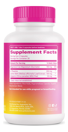 Suplemento Para Dormir Pink Stork Magnesium Glycinate 90 Cáp - Imagem 7