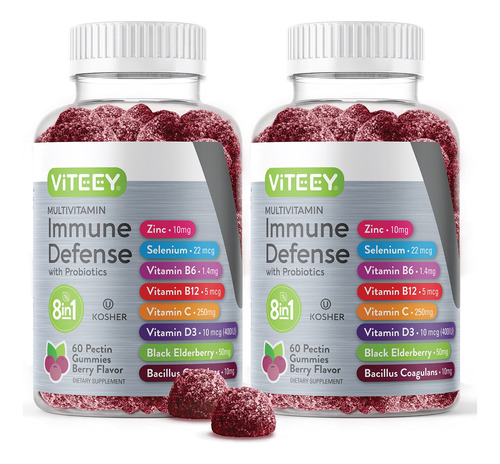 Reforço De Suporte Imunológico Gummy Viteey 8 Em 1 Com Probi