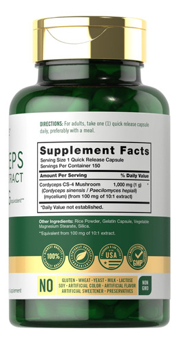 Suplemento De Extrato De Cogumelo Carlyle Cordyceps 1000 Mg - Imagem 2