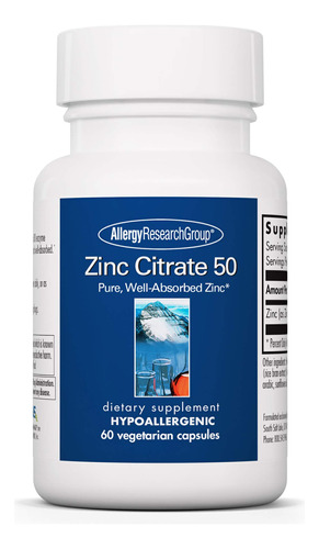 Suplemento Allergy Research Group Citrato De Zinco 50 Mg 60