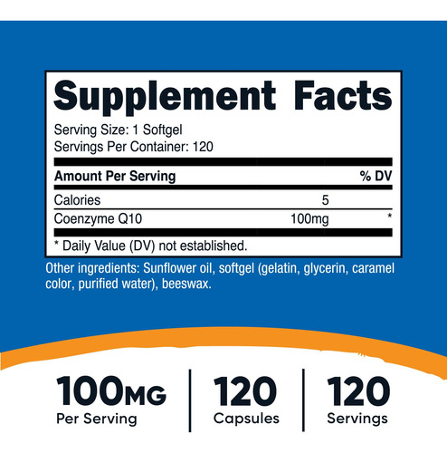 Suplemento Nutricost Coq10 Softgels 100mg 120 Porções - Imagem 3