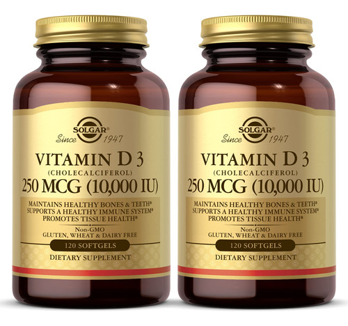 Suplemento Solgar De Vitamina D3 250mcg (10.000 Ui) 120 Cáps