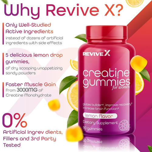 Suplemento Revive X Glute Gummies Creatina 3g Para Mulheres - Imagem 3