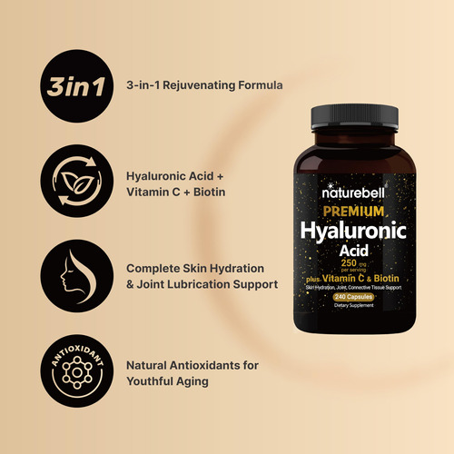 Suplementos Ácido Hialurônico Naturebell 250mg 240 Cápsulas - Imagem 3