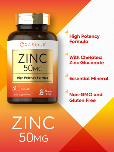 Suplemento Carlyle Zinc 50 Mg De Gluconato De Zinco 300 Comp - Imagem 3
