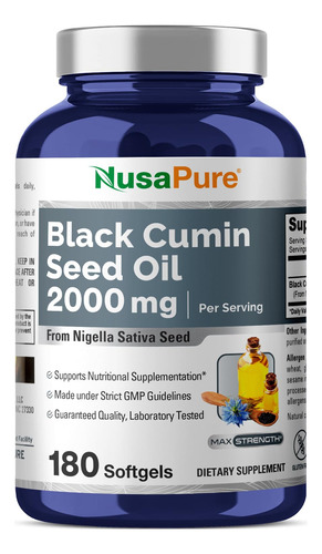 Suplemento De Óleo De Semente Preta Nusapure 2000 Mg 180 Cáp