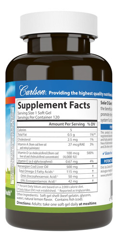 Suplemento Carlson Solar D Gems Vitamina D3 4000 Iu Com Ômeg - Imagem 2