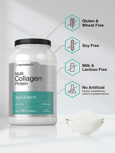 Proteína De Colágeno Em Pó Horbaach Multi 946ml Tipo I, Ii, - Imagem 4